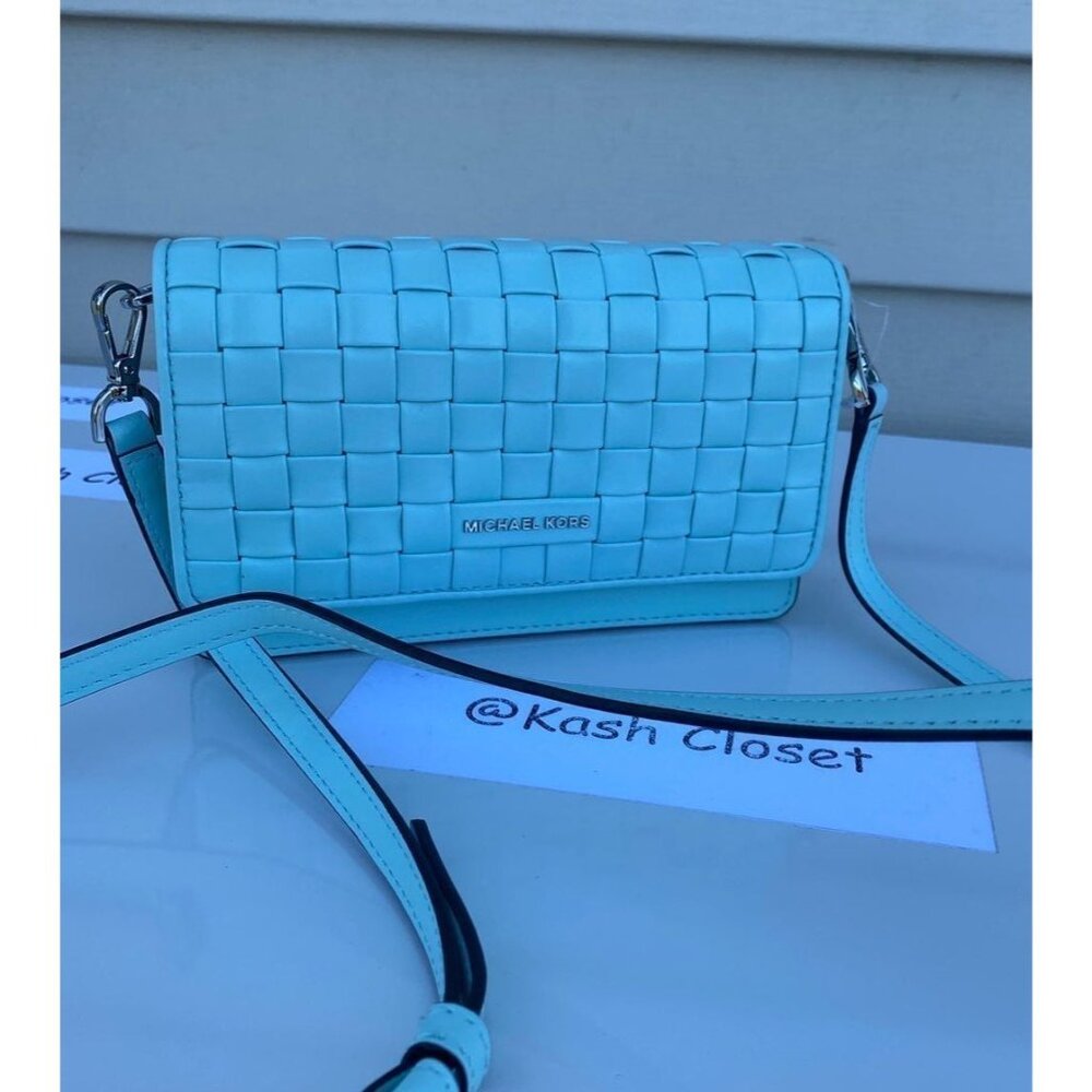 MICHAEL KORS Crossbody Phone jet set leather woven aqua - Picture 12 of 12